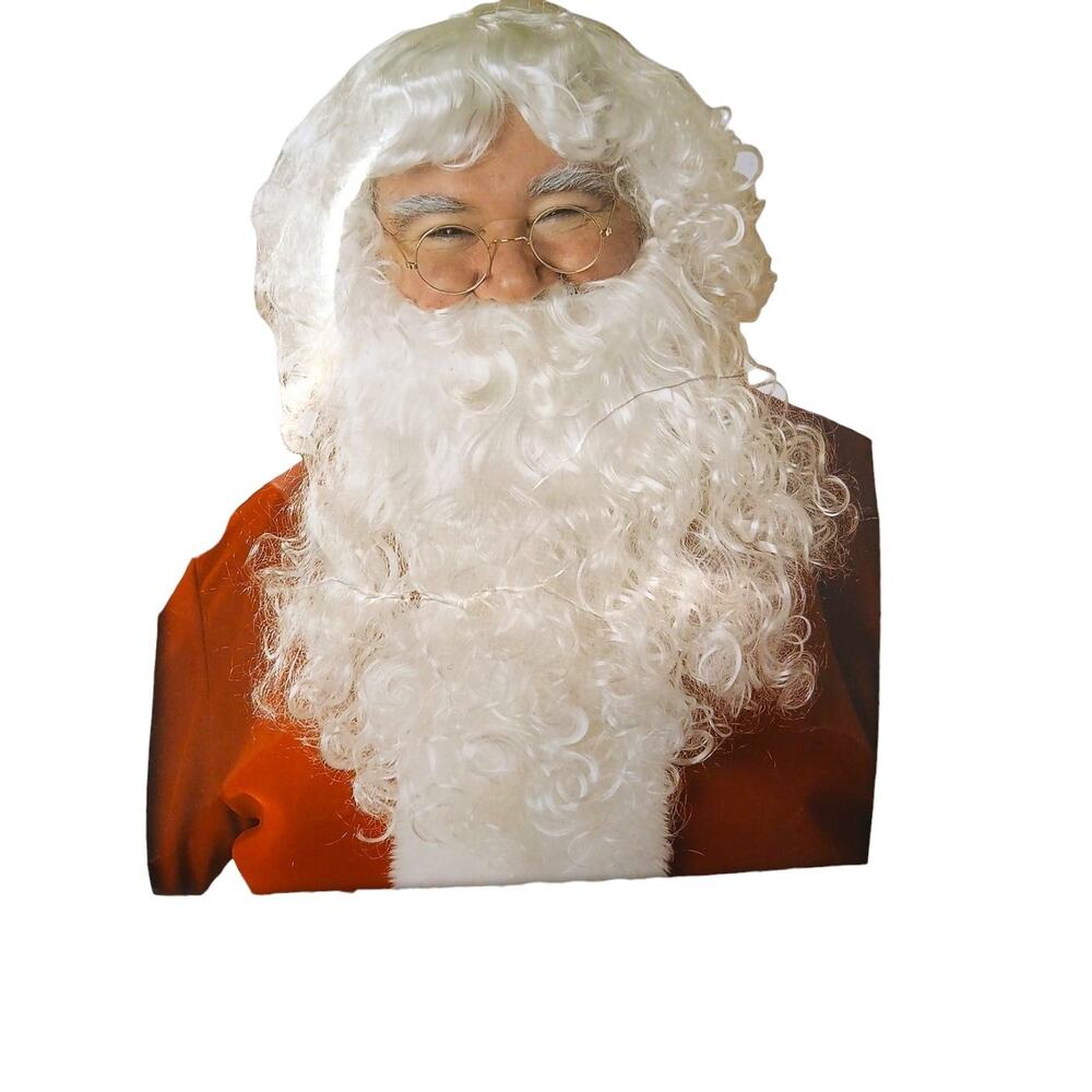 2pc Santa Clause Beard & Hair‎ Wig Set Pure White Curly Wavy Realistic Christmas